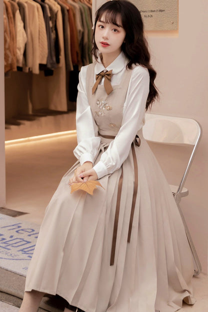 Modified Hanfu College Blazer + Shirt + Suspender Dress