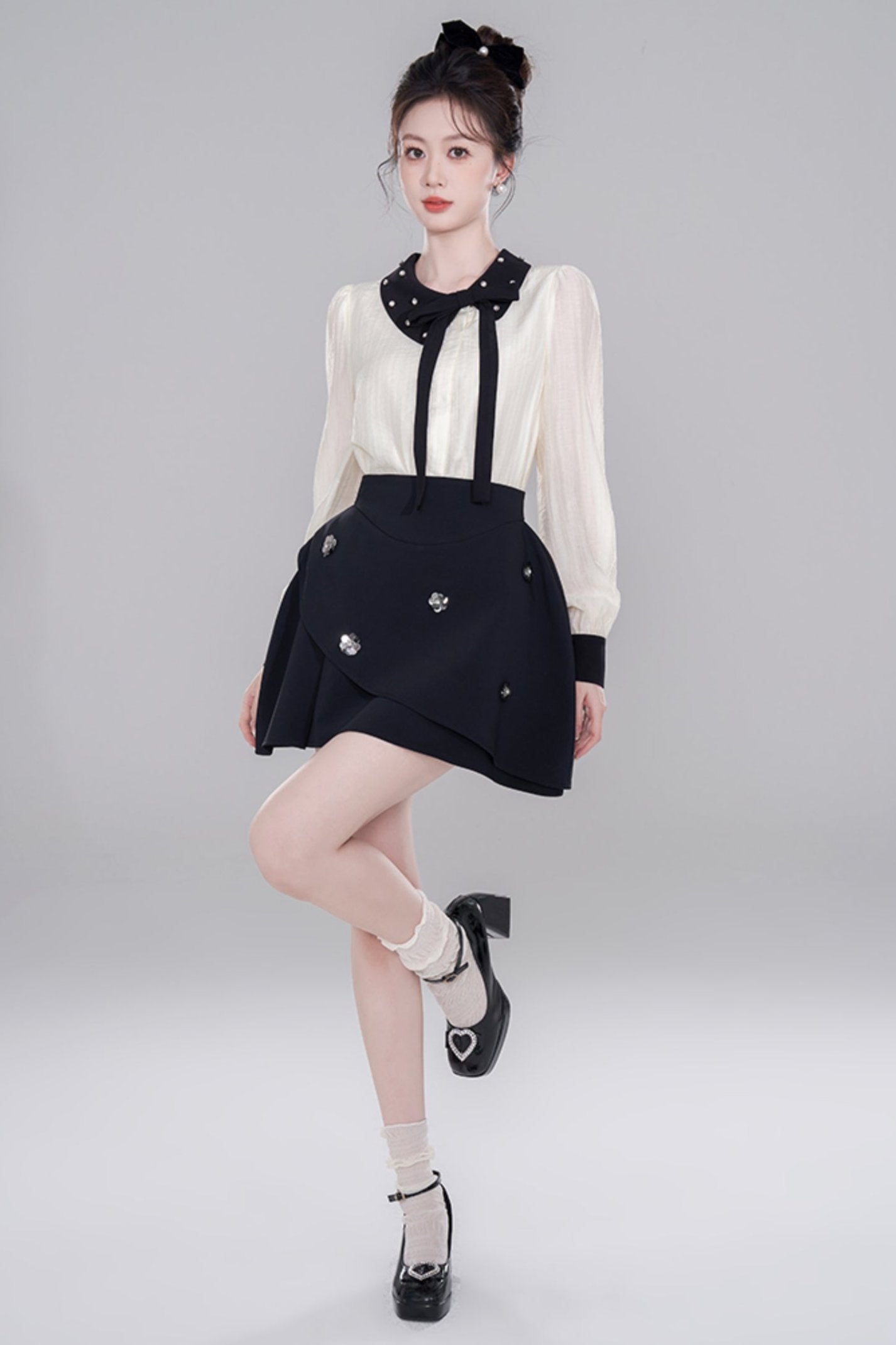 Korean Long Sleeve Cropped Shirt Set