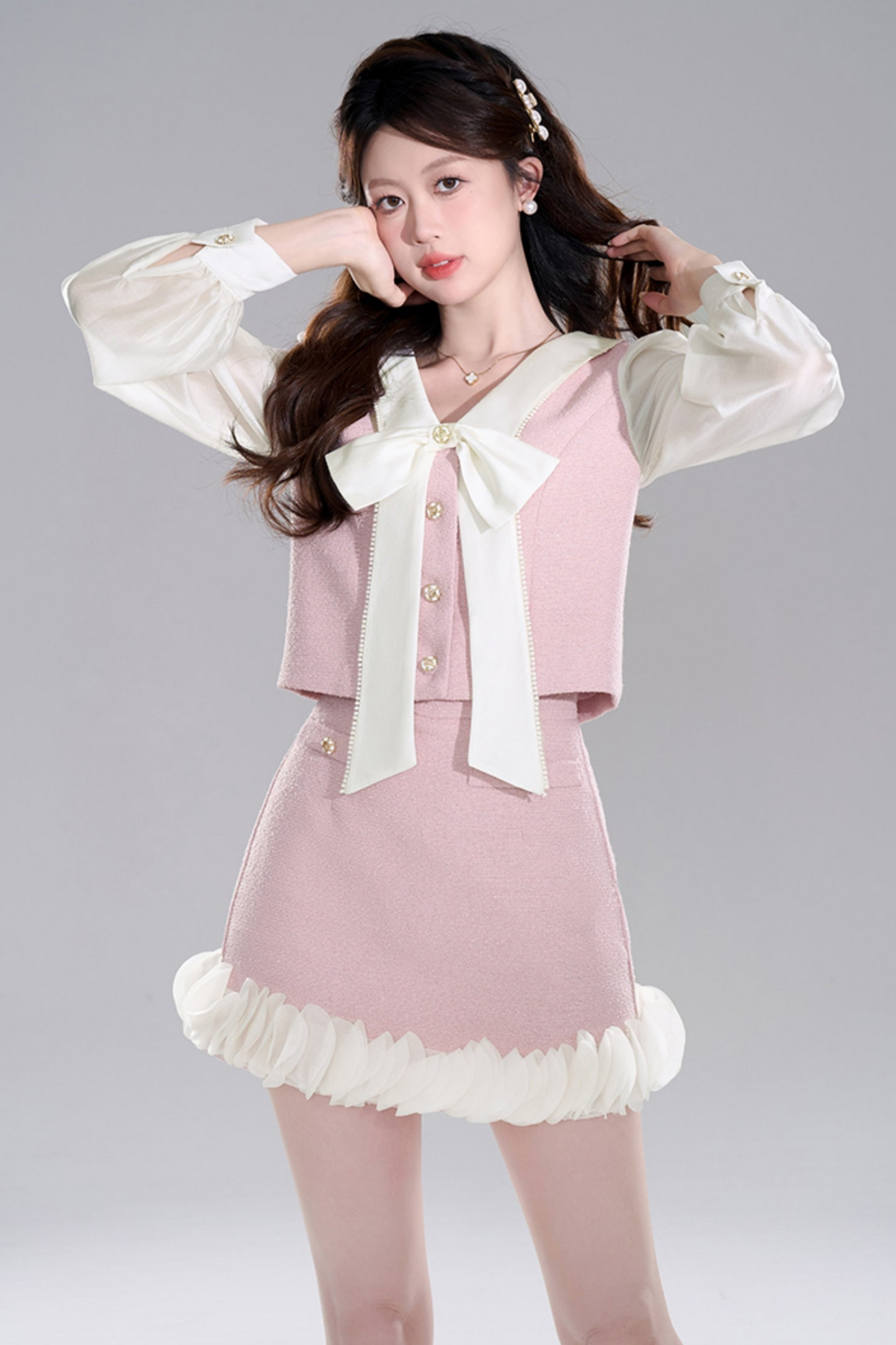 Pink Two-piece Jacket Skirt Set