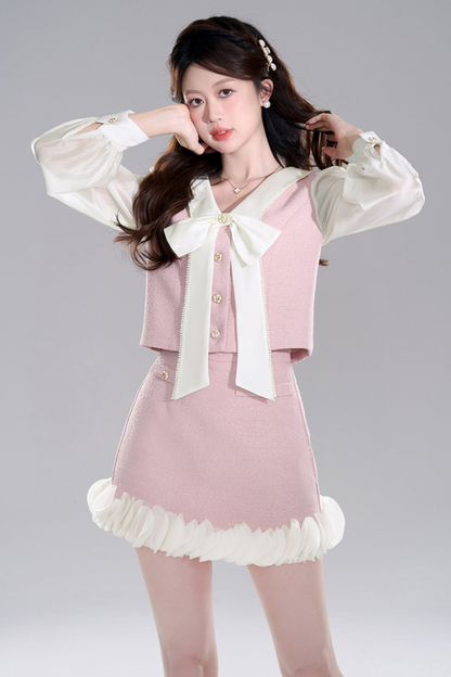 Pink Two-piece Jacket Skirt Set
