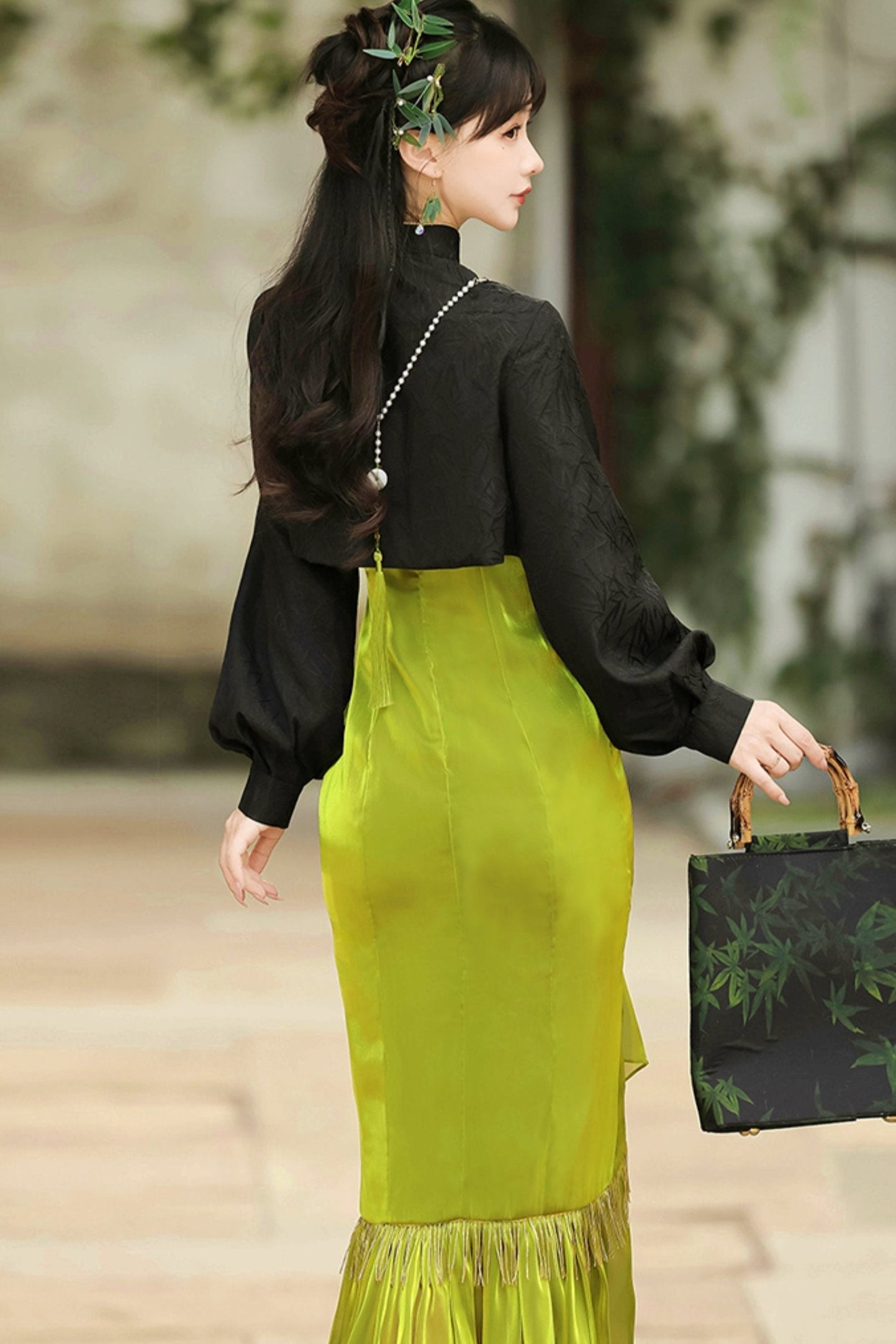 Chinese-style Fishtail Skirt + Short Top