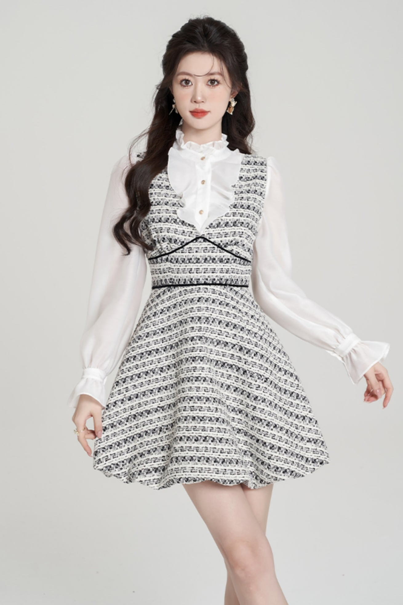 Houndstooth High-end Bud Skirt Dress Set