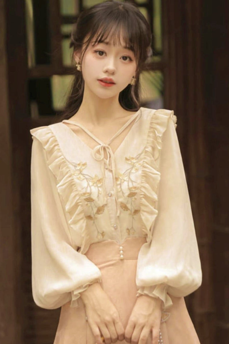 Hanfu Sleeve Pleats Skirt Set