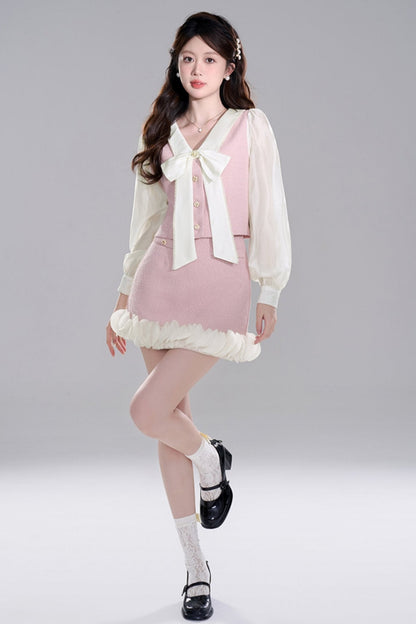 Pink Two-piece Jacket Skirt Set