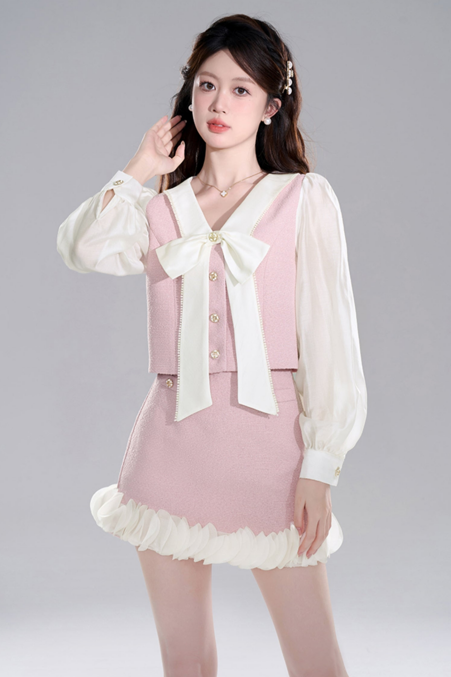 Pink Two-piece Jacket Skirt Set