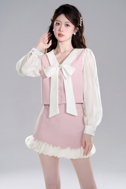 Pink Two-piece Jacket Skirt Set
