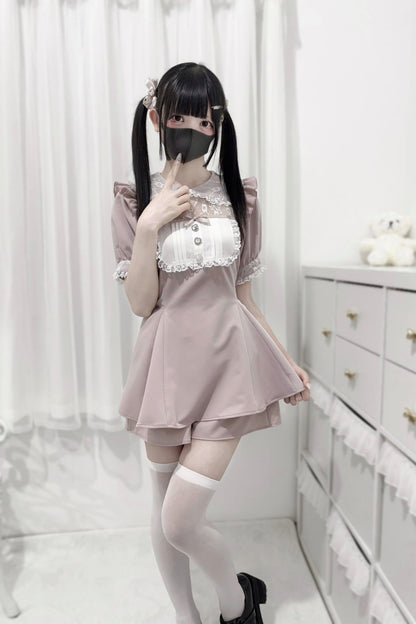 [pre-order] Lace Stitching Doll Collar Dress