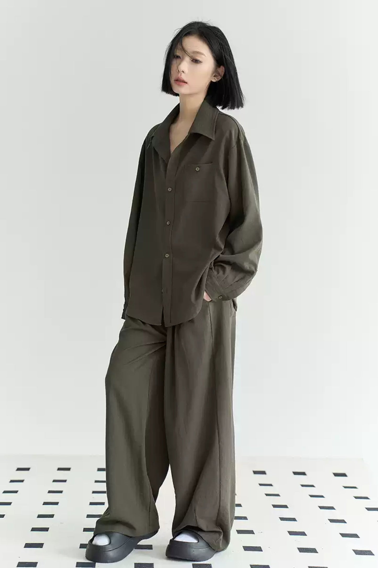 Cotton Linen Long Sleeve Shirt Trousers Set