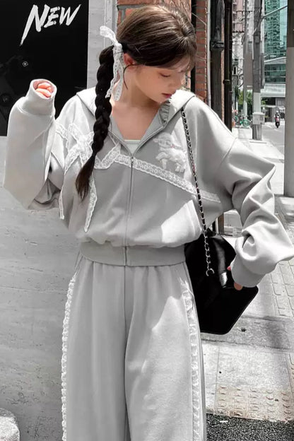 Grey Ballet Sport Hooded Jacket Set