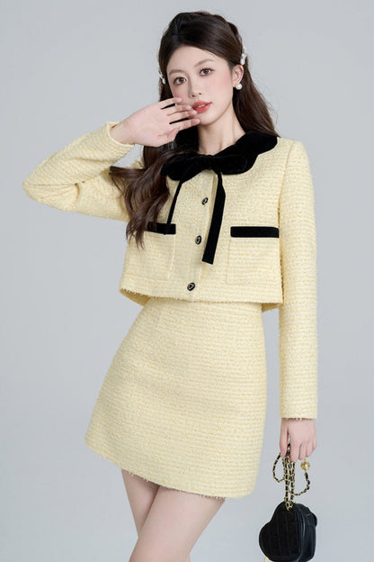 Yellow Two-piece Short Coat Set