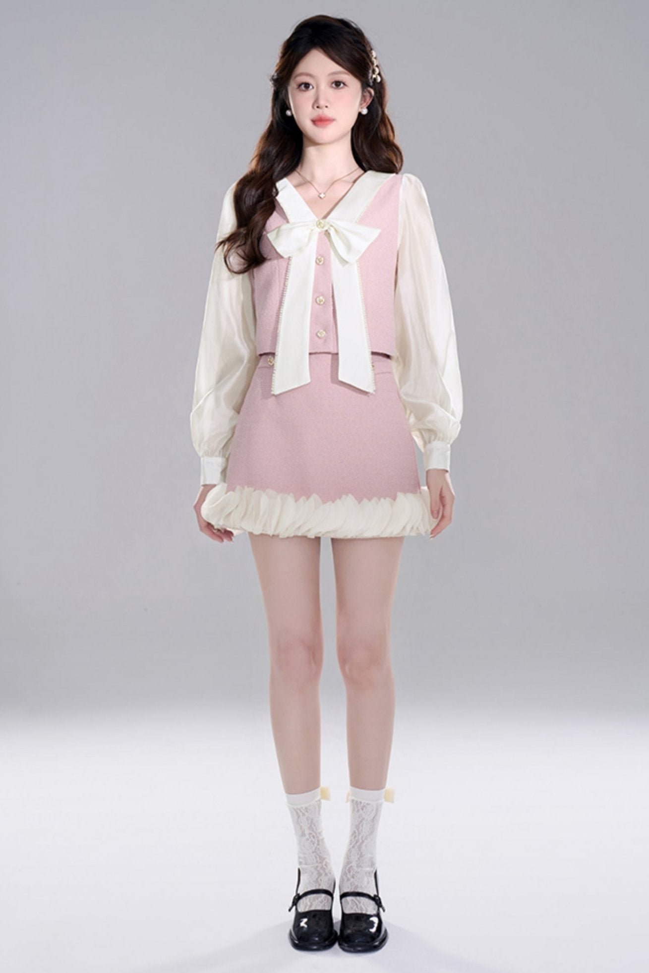 Pink Two-piece Jacket Skirt Set