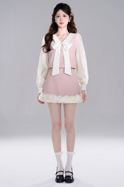 Pink Two-piece Jacket Skirt Set