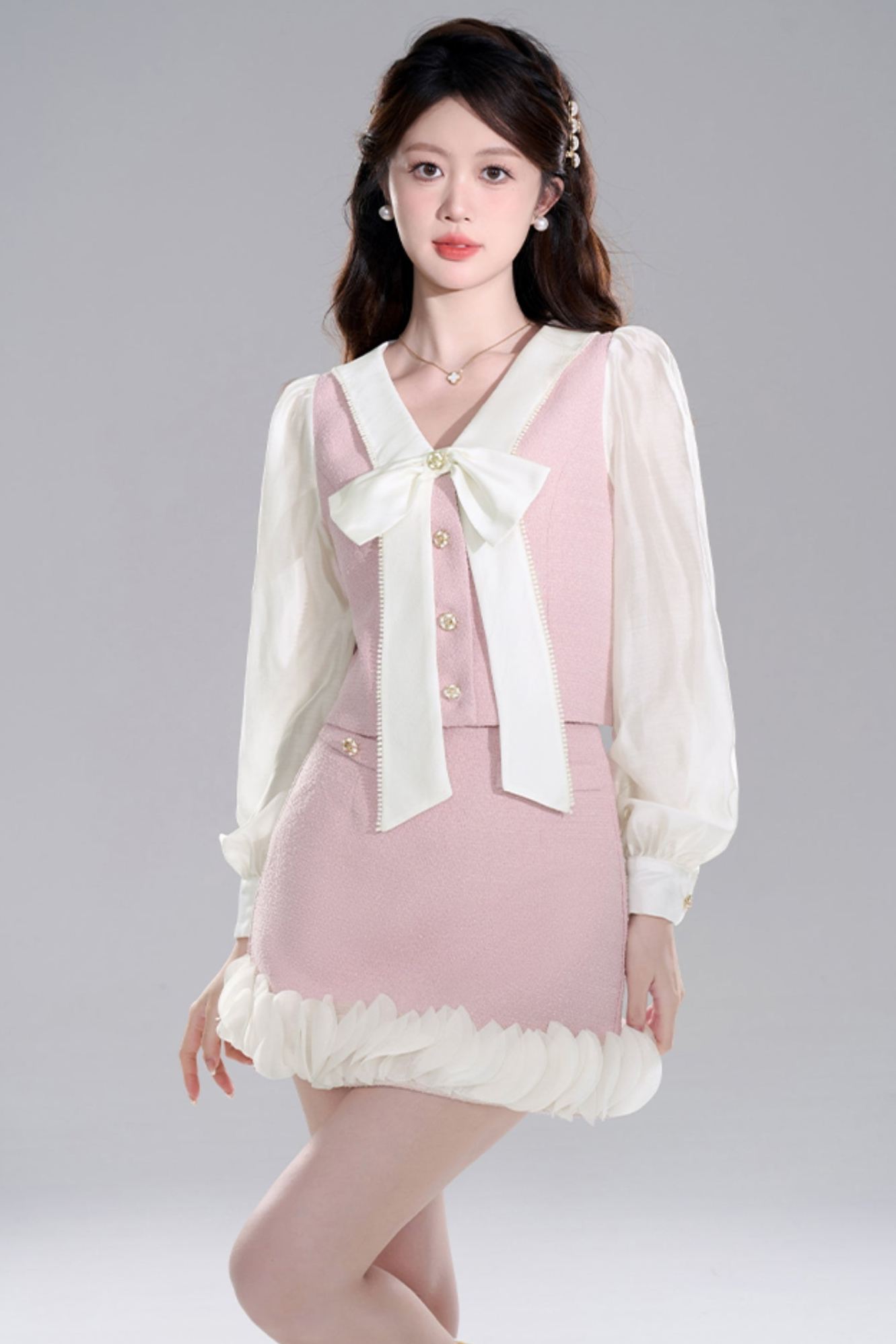 Pink Two-piece Jacket Skirt Set