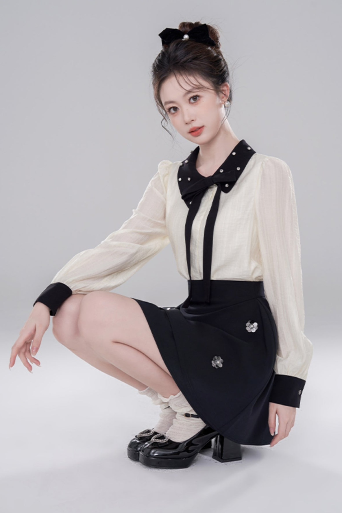Korean Long Sleeve Cropped Shirt Set