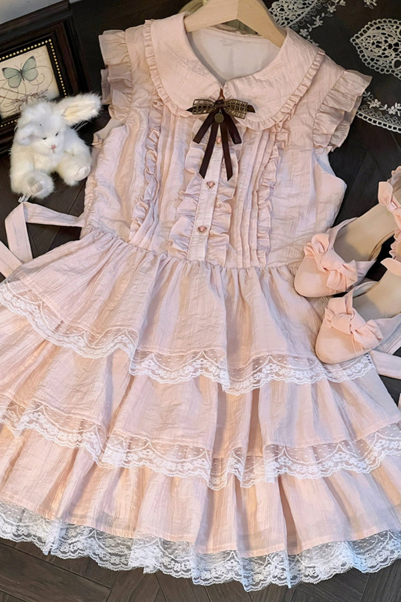 Flutter Sleeve Pink Lace Princess Dress