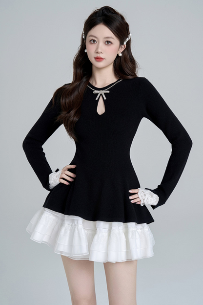 Black Bead Waist Knit + Girly Skirt + Waist Chain