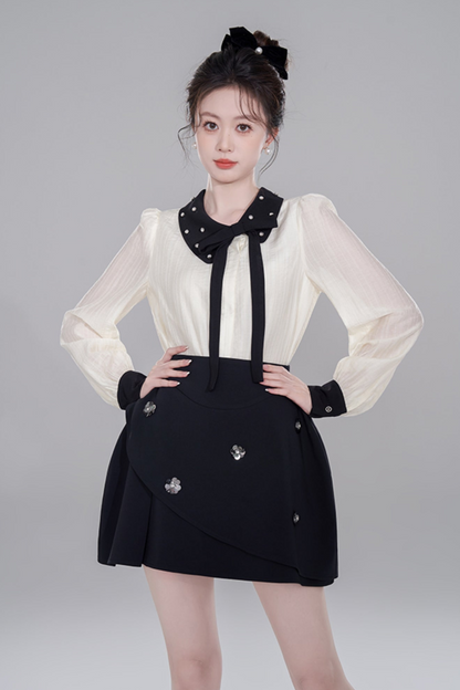 Korean Long Sleeve Cropped Shirt Set