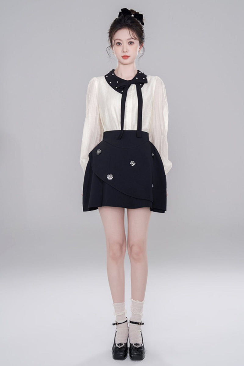 Korean Long Sleeve Cropped Shirt Set