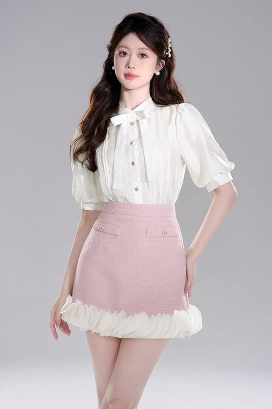 Apricot Half Sleeve Lace Crop Set