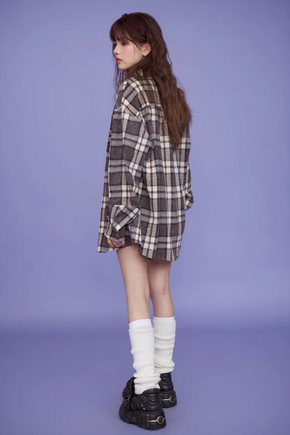 Brown Plaid Long Sleeve Set