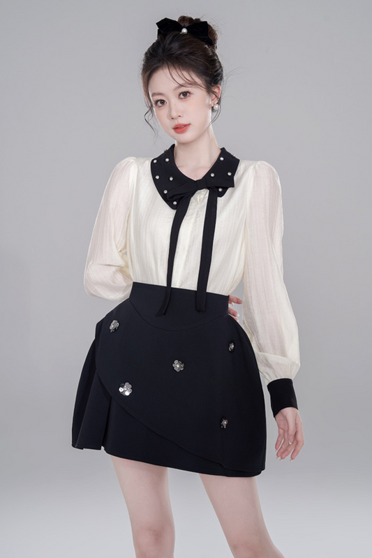 Korean Long Sleeve Cropped Shirt Set