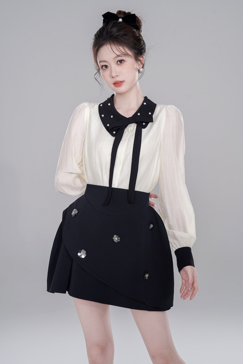 Korean Long Sleeve Cropped Shirt Set