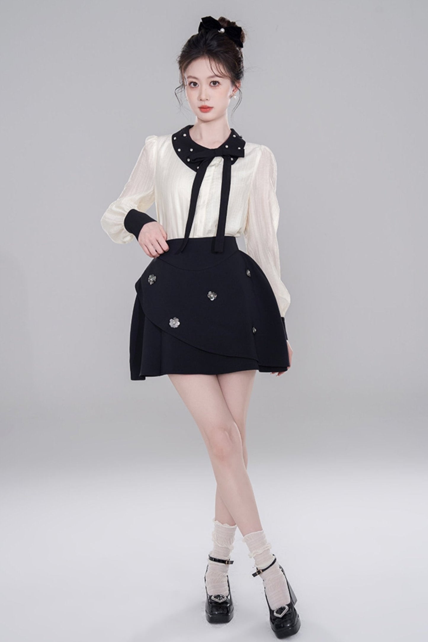 Korean Long Sleeve Cropped Shirt Set