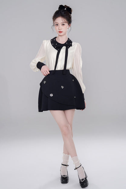 Korean Long Sleeve Cropped Shirt Set