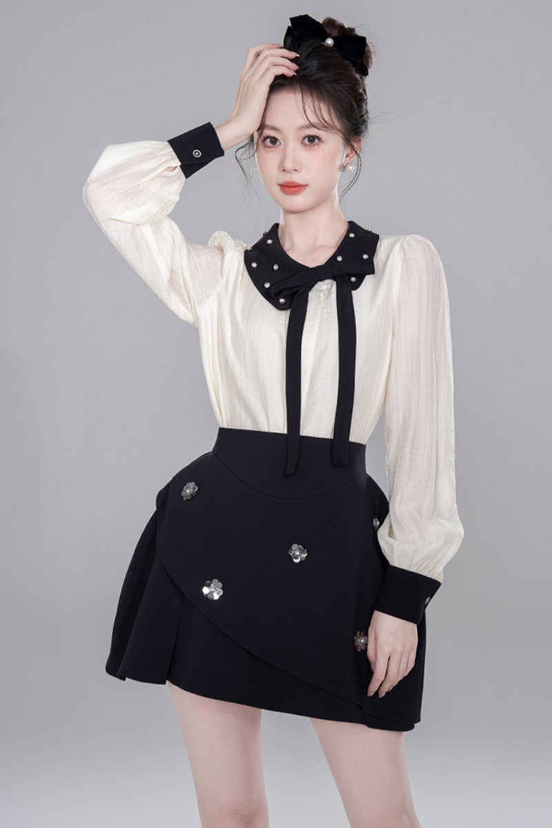 Korean Long Sleeve Cropped Shirt Set