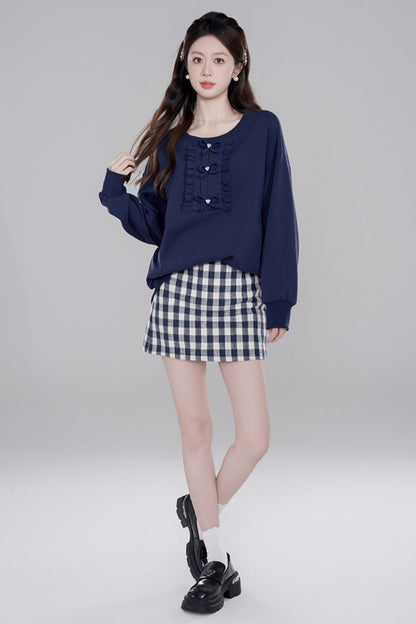 Navy Blue Loose Pullover Set