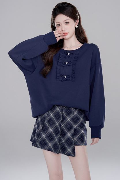 Navy Blue Loose Pullover Set