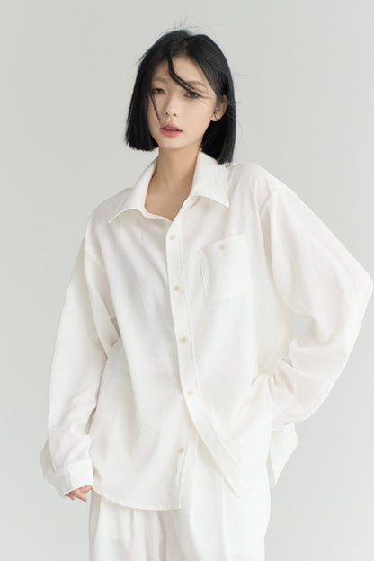 Cotton Linen Long Sleeve Shirt Trousers Set