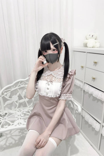 [pre-order] Lace Stitching Doll Collar Dress