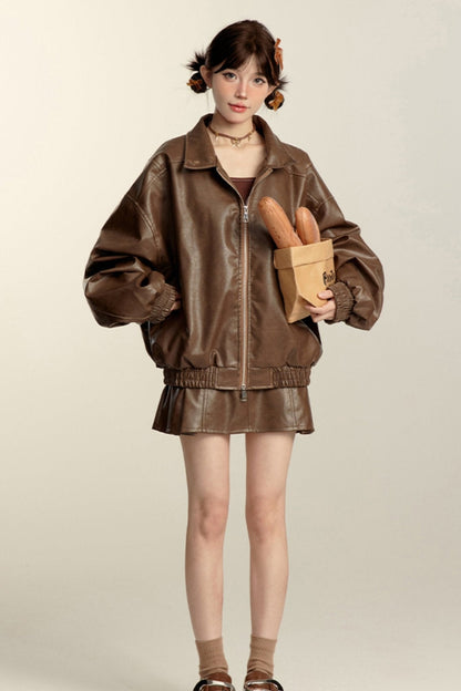 Leather Biker Jacket Set