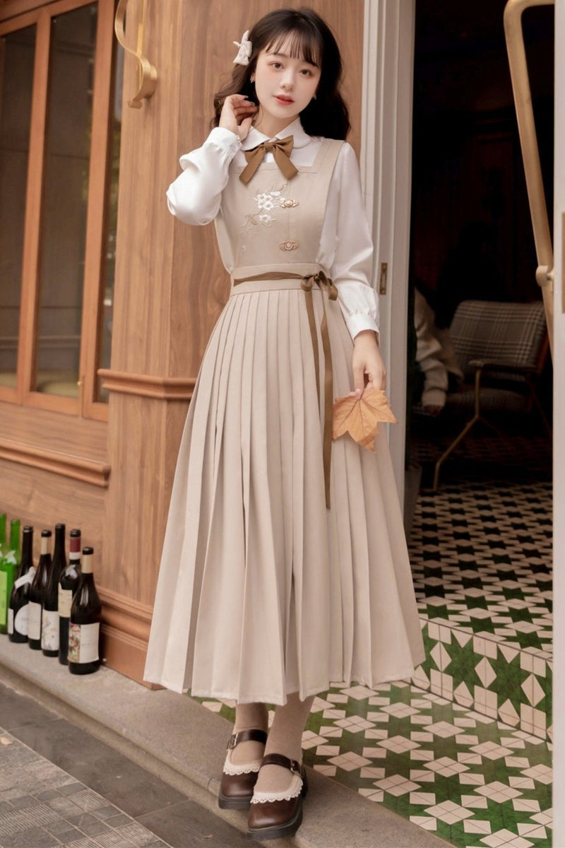 Modified Hanfu College Blazer + Shirt + Suspender Dress