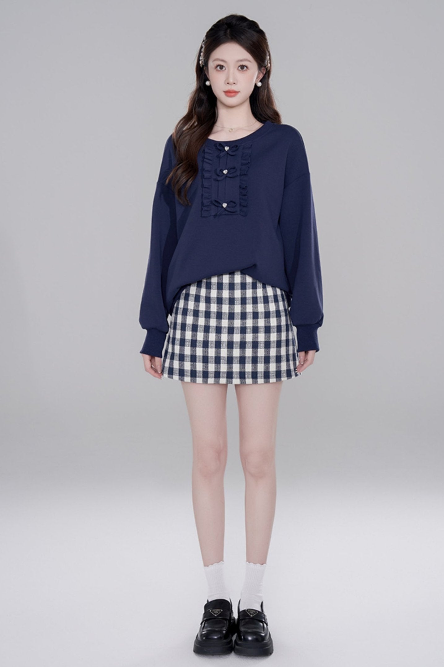 Navy Blue Loose Pullover Set
