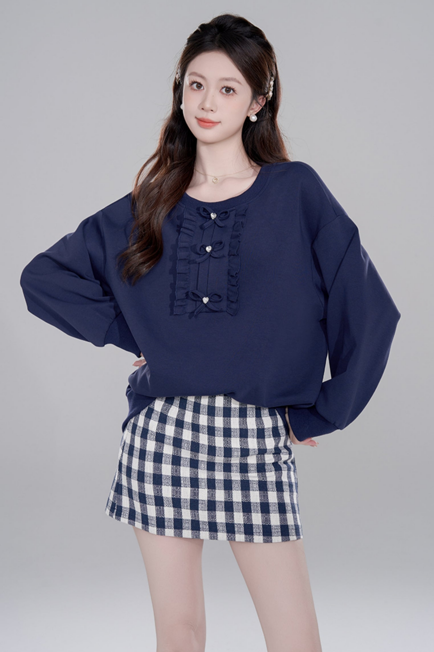 Navy Blue Loose Pullover Set