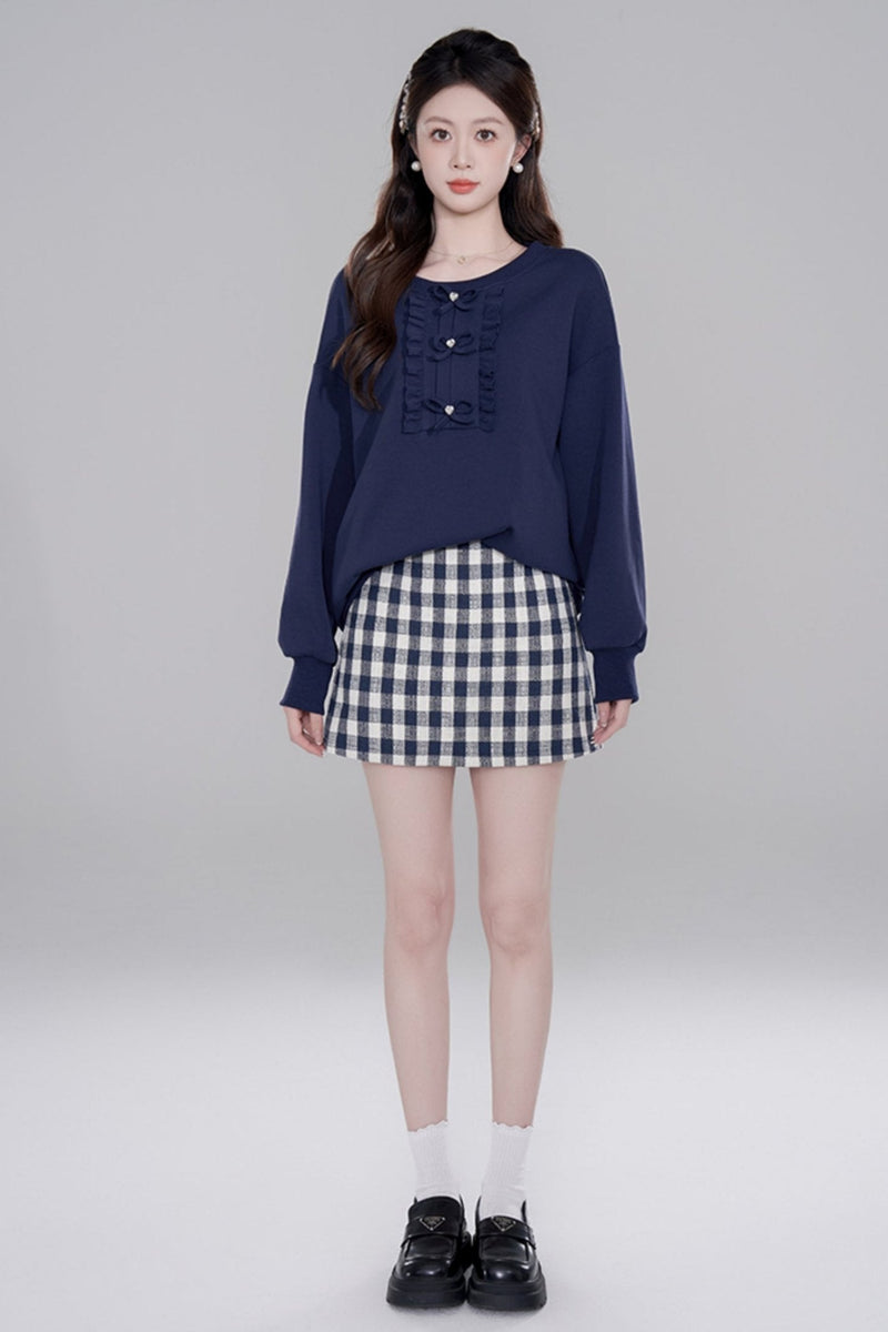 Navy Blue Loose Pullover Set