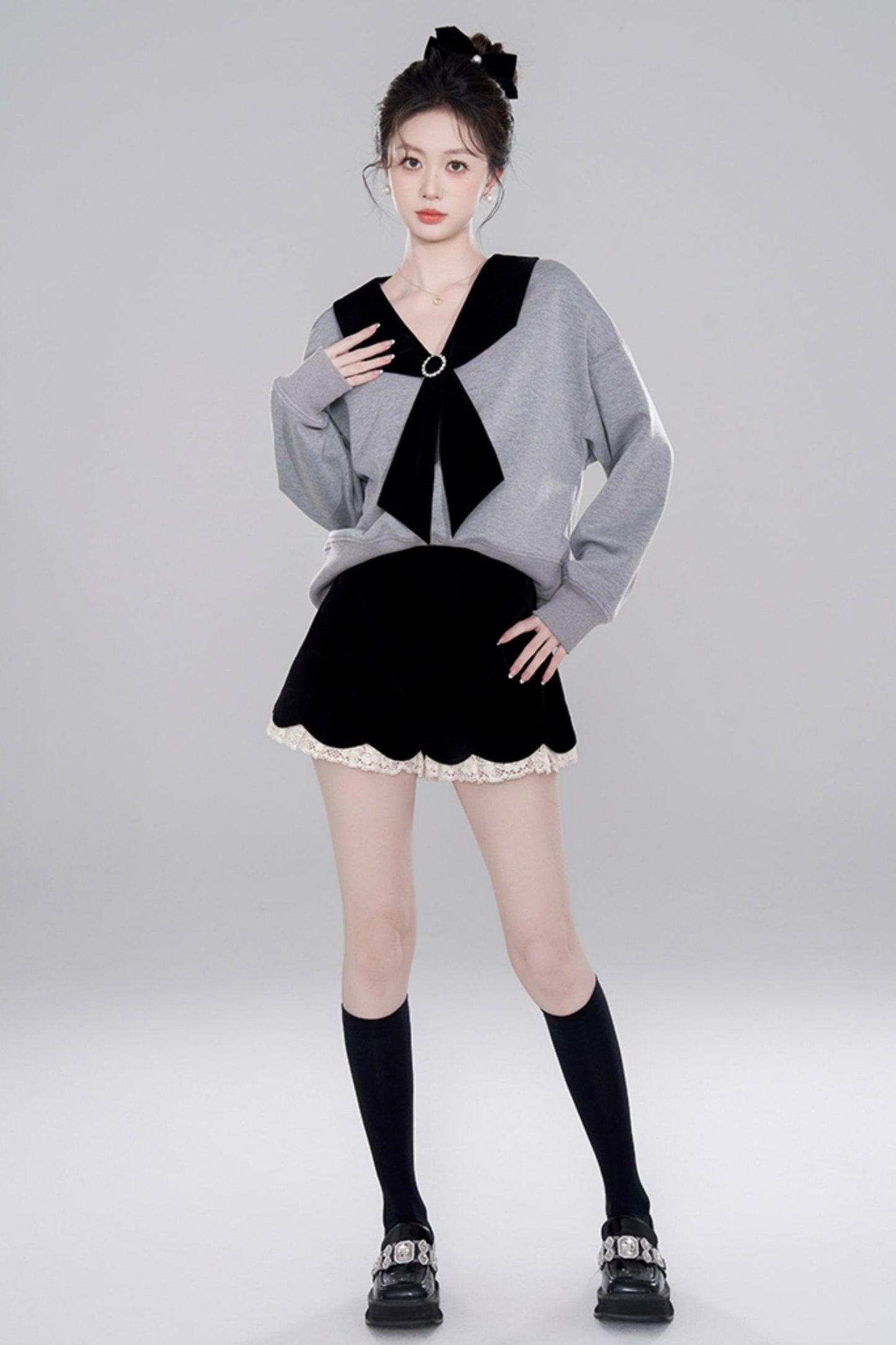 Niche Design Gray Pullover Top Set