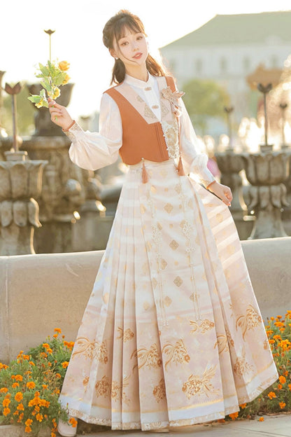 Goldfish Retro Chinese-style Girly Vest + Top + Skirt