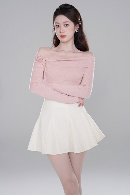 One Shoulder Color Knit Sweater Set