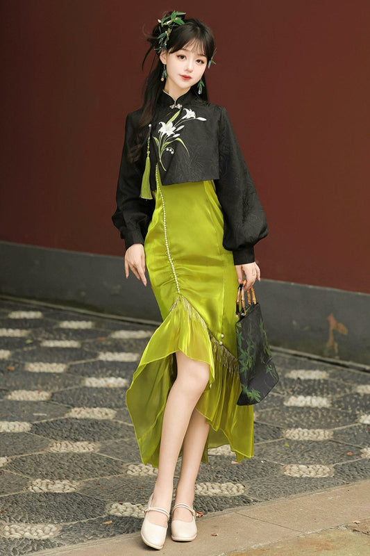 Chinese-style Fishtail Skirt + Short Top