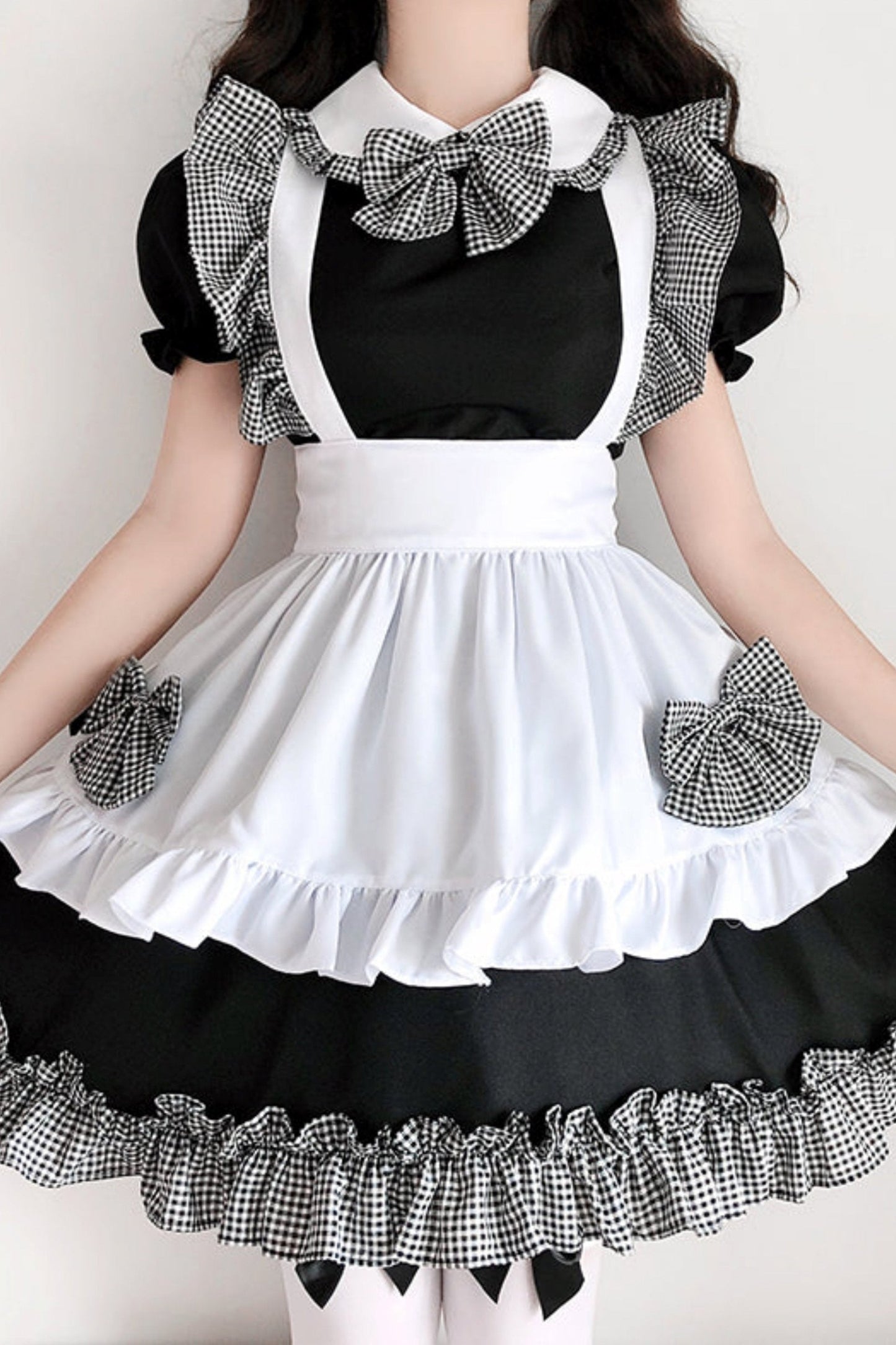 Dress With Apron and Tiara Bow Set