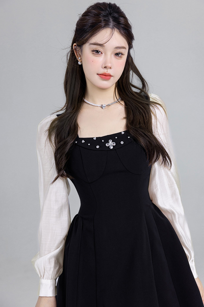 Black Two-piece Square Neck Dress
