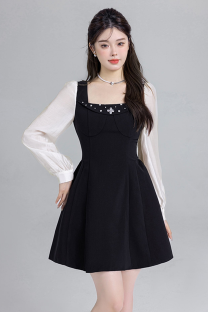 Black Two-piece Square Neck Dress
