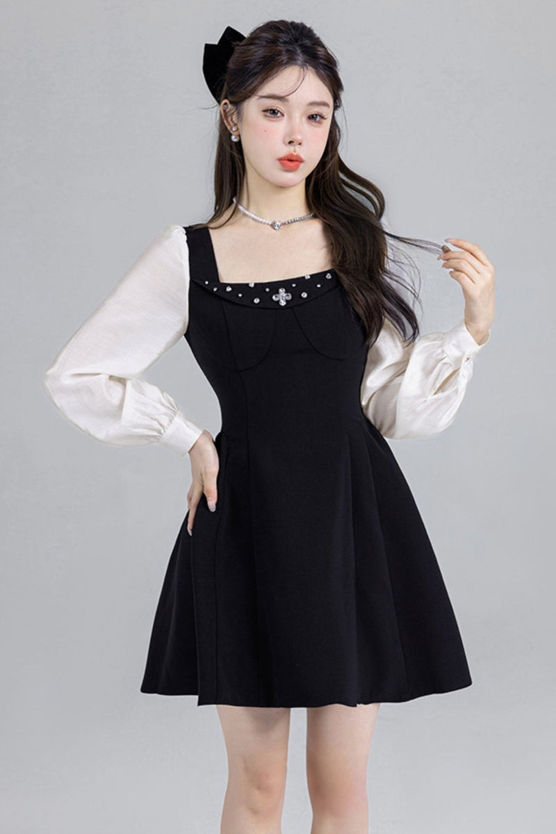 Black Two-piece Square Neck Dress