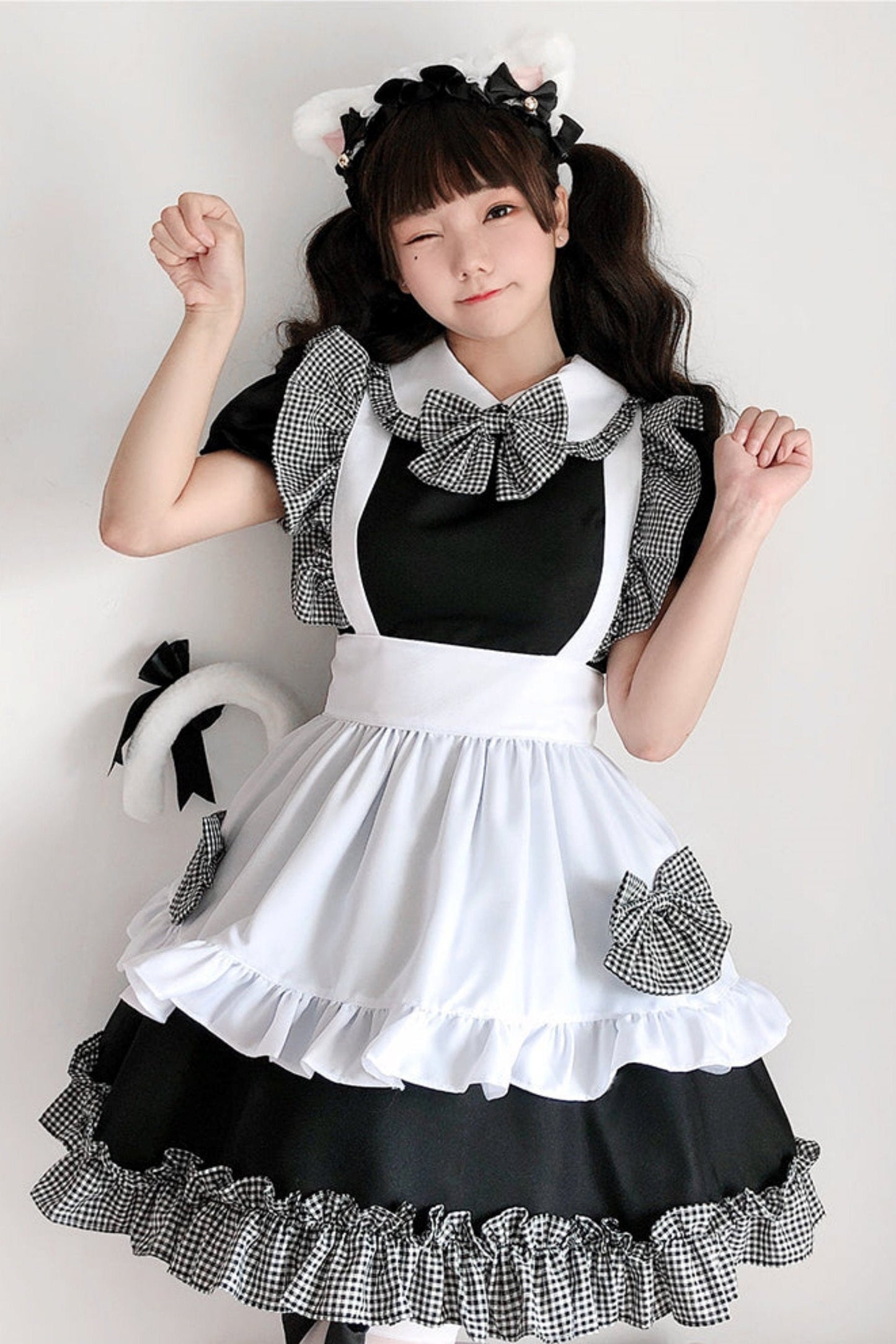 Dress With Apron and Tiara Bow Set