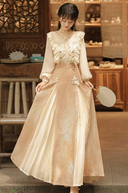 Hanfu Sleeve Pleats Skirt Set