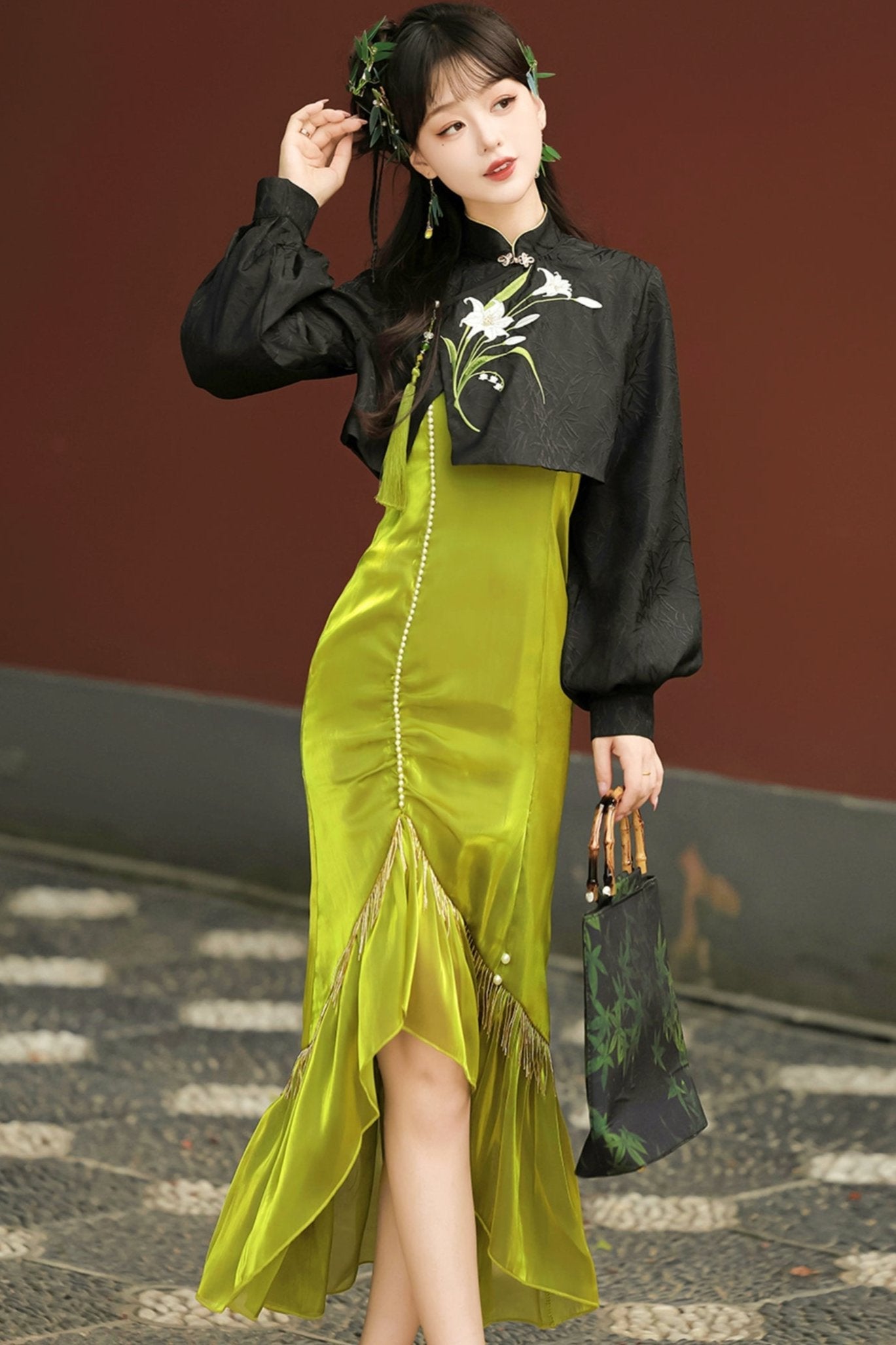 Chinese-style Fishtail Skirt + Short Top