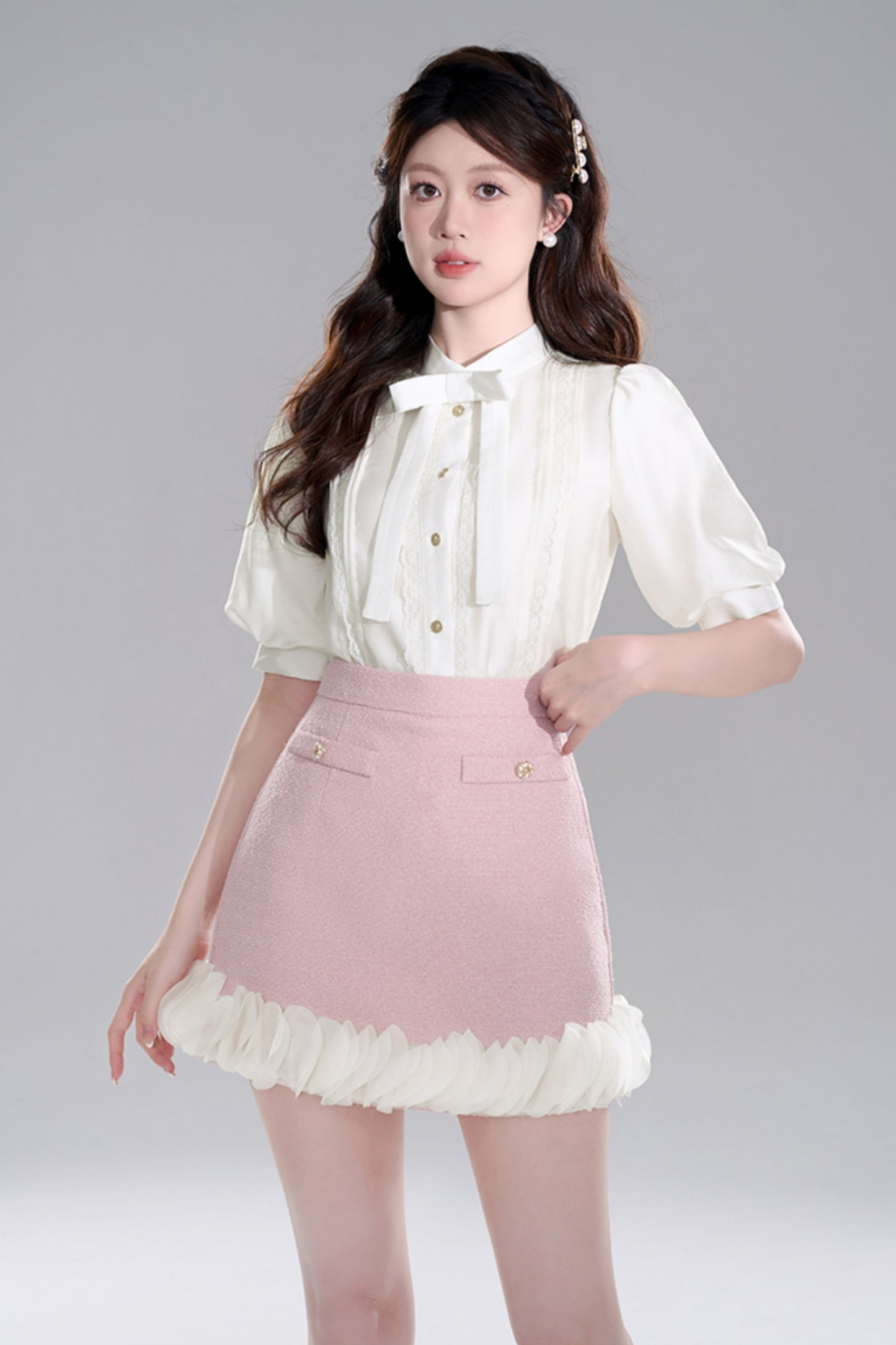 Apricot Half Sleeve Lace Crop Set